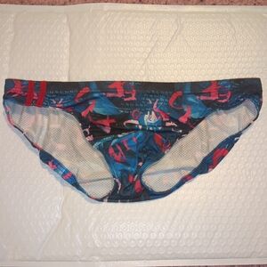 Unbrnaded Blue Multicolor Abstract Printed Nylon Mesh Bikini Briefs Size Large